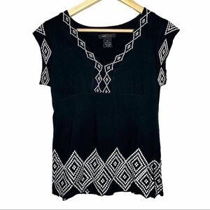 BCBGmaxarzia Top V-Neck Embroidered Pullover Cotton Blouse Sz M